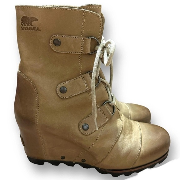 SOREL Joan of Arctic Wedge II Ankle Boots in Ash Brown Leather Sz. 8 - Picture 11 of 12